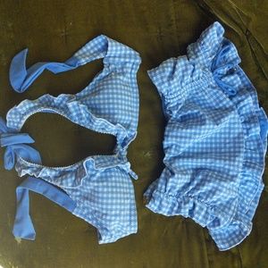 Jessica Simpson Blue and White Retro Gingham Two Piece Swim Skirt Bikini Size M